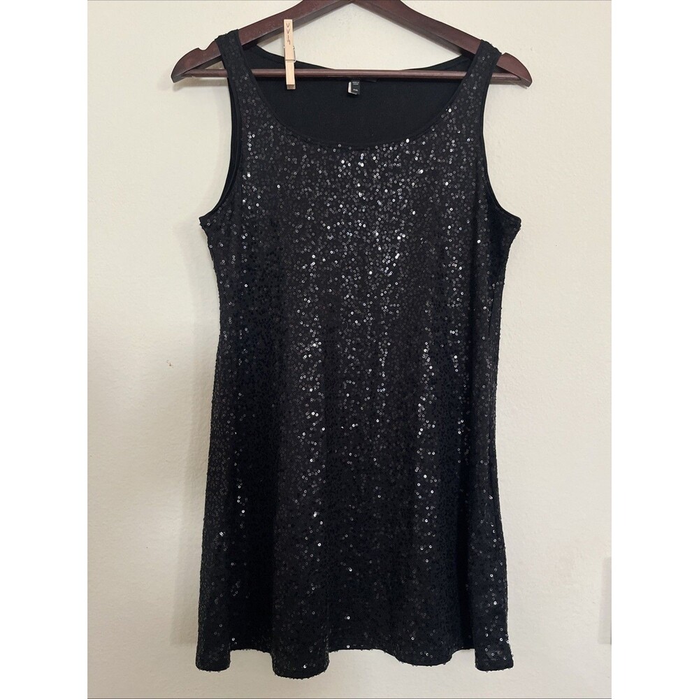 Eileen Fisher Black Silk Sequin Tunic Tank Top Shell Cami SZ PM